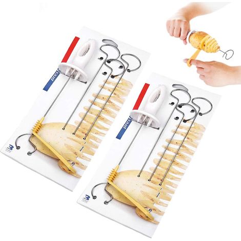 Lot de 2 coupe-pommes de terre manuels en spirale, coupe-légumes frits en spirale avec 4 tiges en acier inoxydable (1/4)
