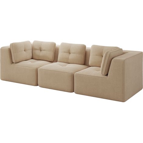 Sofá esquinero modular sin estructura de 3 plazas en pana beige (1/5)