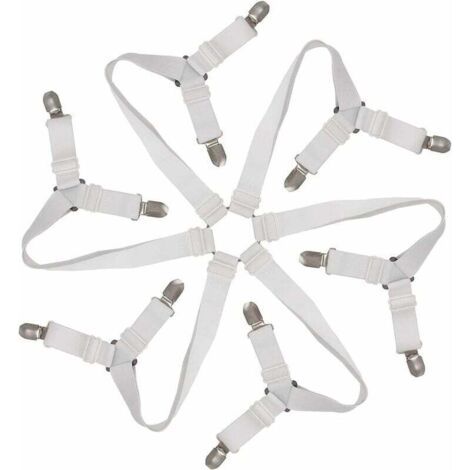 Tendeur élastique pour drap-housse, attache réglable en six points pour drap-housse, sangle de fixation pour drap, sangle de fixation réglable pour tous les matelas ronds et carrés (blanc).
