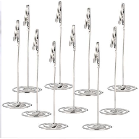 10 Porte-cartes métalliques argentés pour table, clips de bureau professionnels pour photos et messages (1/5)