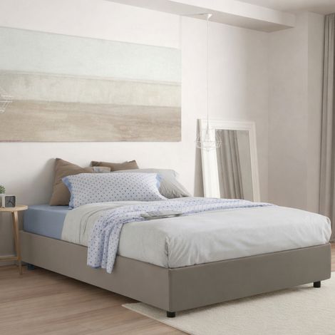 Talamo Italia Cama matrimonial Elena, Cama contenedor con tapizado en ecopiel, 100% Made in Italy, Apertura frontal, con colchón 140x190 cm incluido, Tórtola, con embalaje reforzado (1/4)