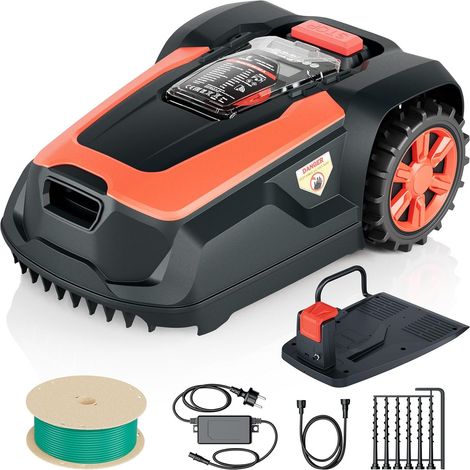 Robot Lawn Mower with Peripheral Wire Up to 1400 m² 47% Slope Cutting Height 25-65mm Via App Control Rain Sensor (1/5)