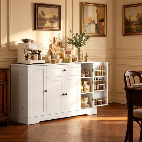 Credenza con cassetto, 4 ante, chiusura ammortizzata, bianco OKMYHOME (1/5)