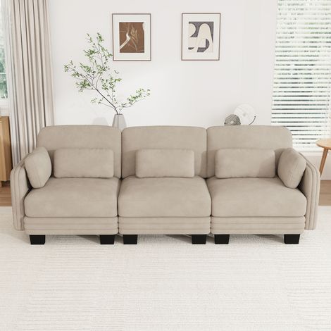 Divano lineare modulare 3 posti in ciniglia 253 x 88 x 88 cm marrone chiaro REDOM (1/5)