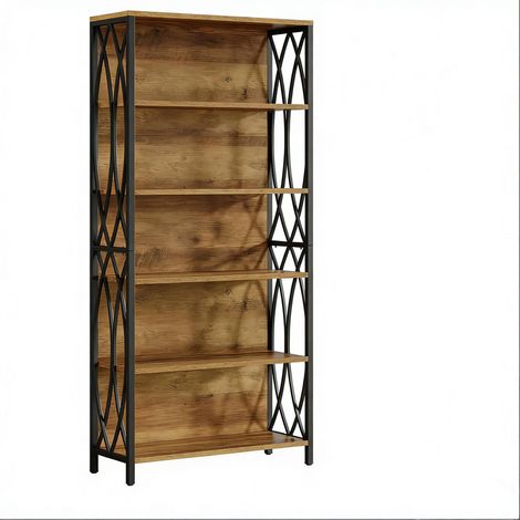 Libreria aperta in MDF e metallo nero e marrone 180 cm (1/4)