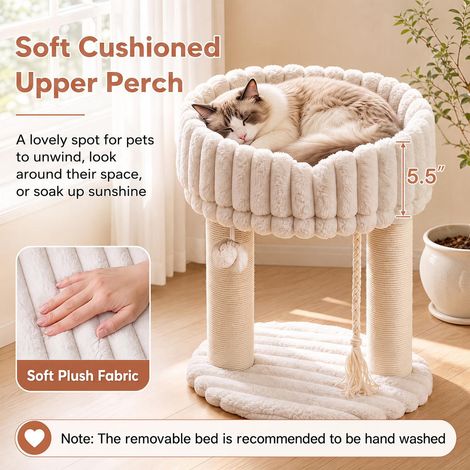 Pour chat et chaton Arbre à chat d'appartement griffoir tour d'escalade compacte 40x40x50,5cm en peluche douce Beige (1/5)