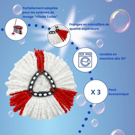 Serpillière en Microfibre Compatible avec Les systèmes à essoreur Rotatif Vileda Turbo et Easy Wring and Clean - Pack de 5 serpillières (1/5)