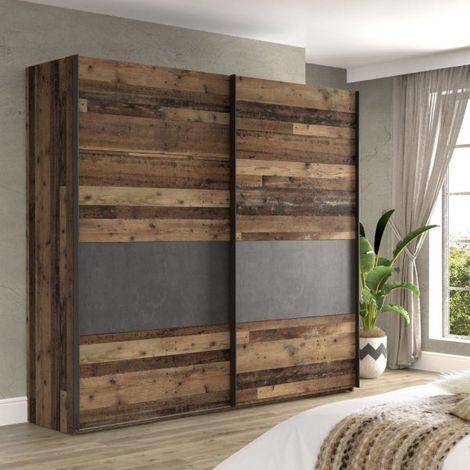 Armadio Zeno 2 ante scorrevoli quercia e grigio cemento 120x42x190.5H