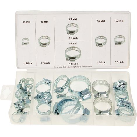 MASTERPROOF PROFESSIONAL Schlauchschellen-Sortiment 26-tlg. - Ø 16 - Ø 40 mm, Stahl verzinkt, Schlauchklemmen