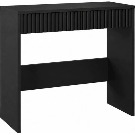 Tocador de pie negro con frontal acanalado, escritorio consola para el dormitorio. (1/5)