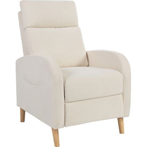 HOMCOM sillón relax reclinable manual sillón relax tapizado en lino sintético con reposapiés y bolsillo lateral carga 135 kg crema