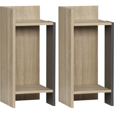 Table de chevet grise moderne avec étagère ouverte, ensemble de 2 pièces en panneaux de particules pour chambre et salon, 27 x 25 x 60 cm (1/5)