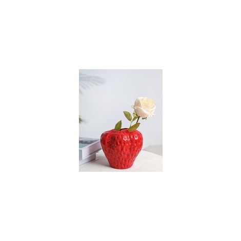 Vase fraise en céramique rouge, décoration de salon contemporaine (1/5)
