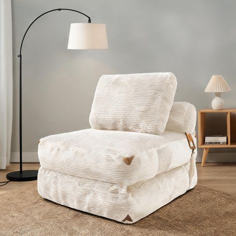 Fauteuil poire en flanelle blanche avec rangement intégré 87 x (1/5)