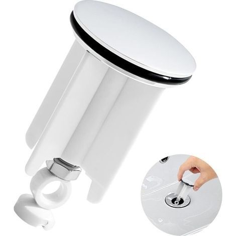 Bouchon de vidange Universel pour lavabo - Bonde réglable en Laiton chromé Blanc - Compatible évier Cuisine et Salle de Bain - Bouchon lavabo Haute résistance - Système d'étanchéité Op