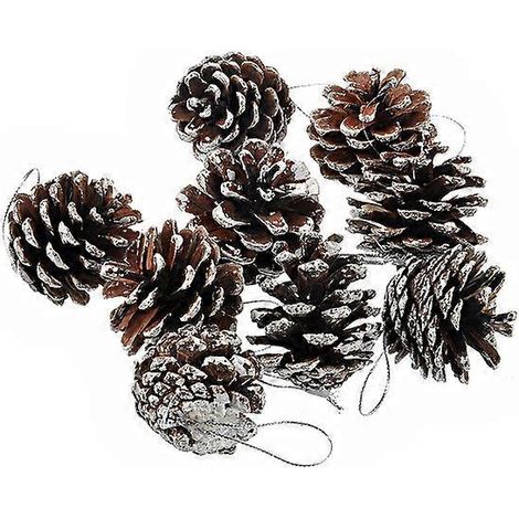 Décoration de Noël pour sapin : pommes de pin naturelles et pignons de pin - 9 pièces/ensemble (argenté)-Silver (1/2)