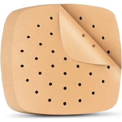 100 Stück perforiertes Backpapier für Heißluftfritteusen – 21,5 x 21,5 cm – Braun – Antihaft- und ölbeständig (1/5)