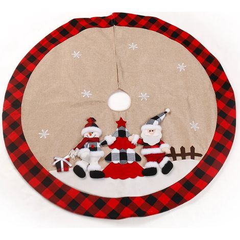 Tapis de sapin de Noël avec Père Noël, bonhomme de neige et tartan rouge, sapin de Noël (1/5)