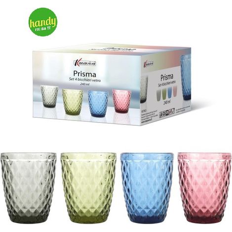 Set 4 Bicchieri da Tavola Acqua Vino in Vetro Colorati 24 cl