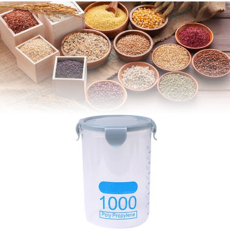Boîte de conservation alimentaire 1000 ml en plastique bleu, empilable et hermétique, idéale pour les céréales et les aliments secs. Parfaite pour l'organisation de la cuisine. (1/5)