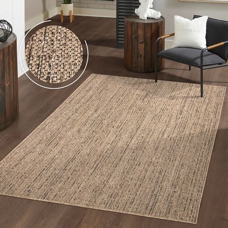 Waschbarer In-& Outdoorteppich Wetterfest Terrasse Boho Muster Unicolor Meliert 80 cm x 150 cm Beige Rechteckig (1/5)