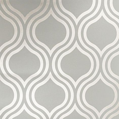 Geometric Trellis Wallpaper Grey Silver Metallic Textured Modern Feature Wall (1/4)