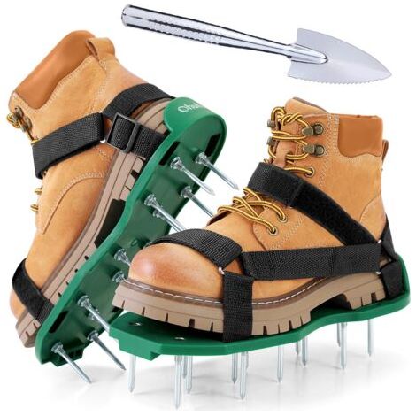 Sandales Aérateur Pelouse Installation Gratuite, Aérateur de pelouse avec Pelle en Acier Inoxydable, Chaussure à Gazon Chaussures à Ongles Scarificateur Gazon Chaussures pour Gazon Jardin (1/5)