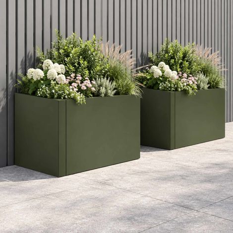 vidaXL Muro di contenimento 2 pz 50 x 50 x 50 cm Acciaio Verde Oliva