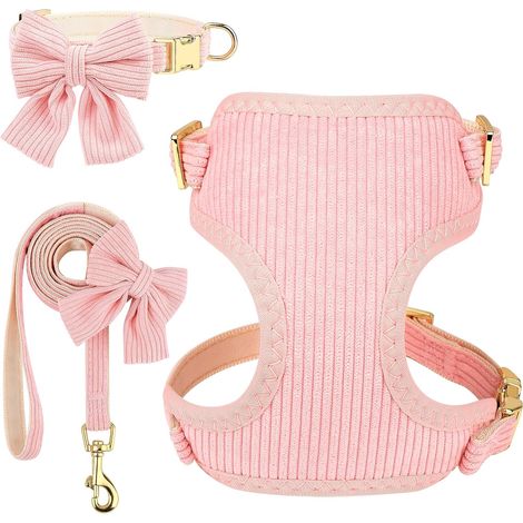 Harnais et laisse réglables pour chien avec nœud papillon, gilet doux et respirant pour petits chiens, idéal pour les promenades et l'usage quotidien, rose, taille S