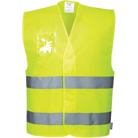 Portwest C475 Gilet Alta Visibilità, con Porta Badge Doppio Verso, Giallo, L/XL (1/3)