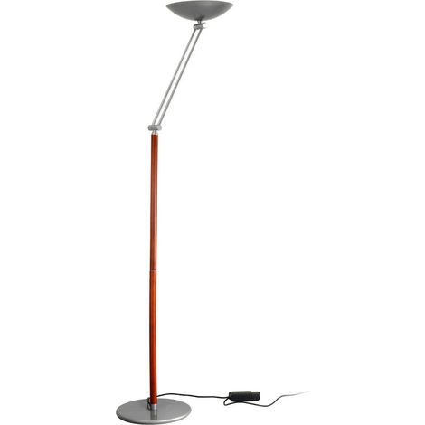 [GEBRAUCHT] B-Ware Aluminor Deckenfluter Stehlampe Led Braun Silber Stahl Holz Höhenverstellbar Dim
