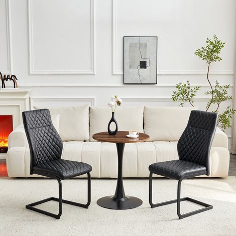 Ensemble table et chaises, table ronde 60 cm avec 2 chaises noires en PU et métal HAVRYA (1/5)
