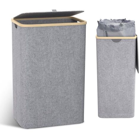 100L Panier a Linge avec Couvercle Corbeille a Linge avec Poignées Panier Linge Sale, Bac a Linge Laundry Basket Pliable Grand Pliable avec Sac Intérieur (1/5)
