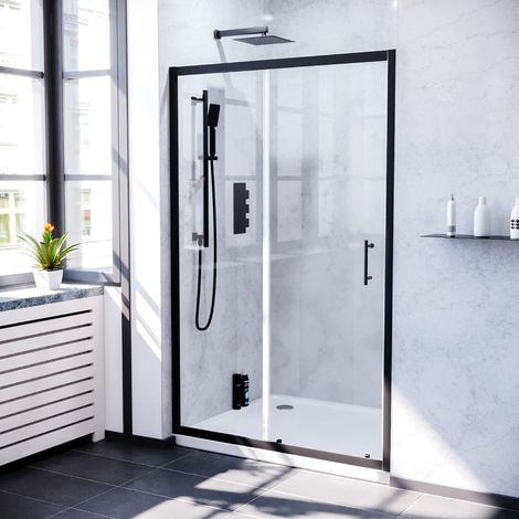 Keni 1200mm Sliding Glass Screen Shower Door Matte Black (1/5)