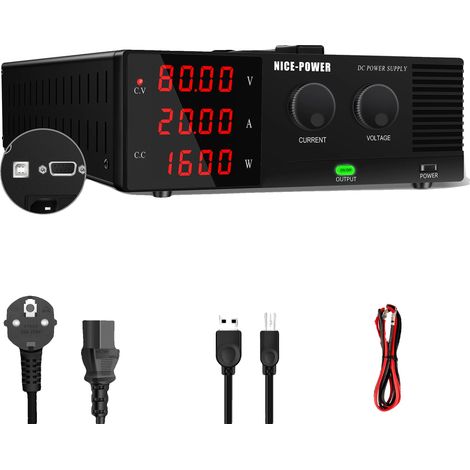 Fuente de alimentación, salida variable, protección avanzada, 80 V 20 A RS-232, 200-240 V (1/2)