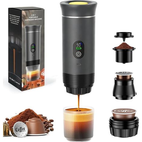 Mini machine à café portable 3 en 1, avec batterie 12 V, écran LED 20 bars, machine à café de voyage, pour capsule et café moulu (1/5)