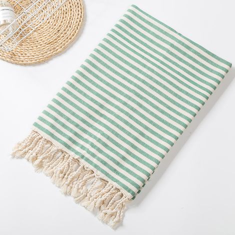 Personalisierbares türkisches Strandtuch mit Bommeln, gestreift, Baumwolle, Originalfarbe, mit Kissen und Tischdecke (Grün 25-4, 100 x 180 cm / 360 g), sehr beliebt bei Amazon (1/5)