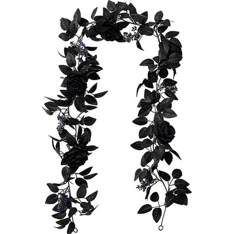1 Guirlande artificielle 175cm, roses noires et feuilles érable, tissu soie et rotin, décoration Halloween Thanksgiving . (1/5)