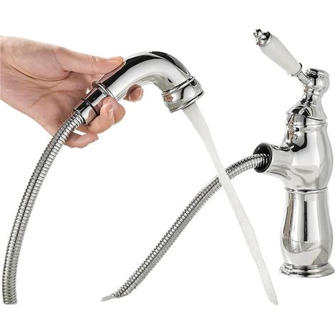 Robinet de lavabo extractible pour salle de bain, finition céramique, chrome électroplaqué, poignée unique, eau chaude et froide. (1/5)
