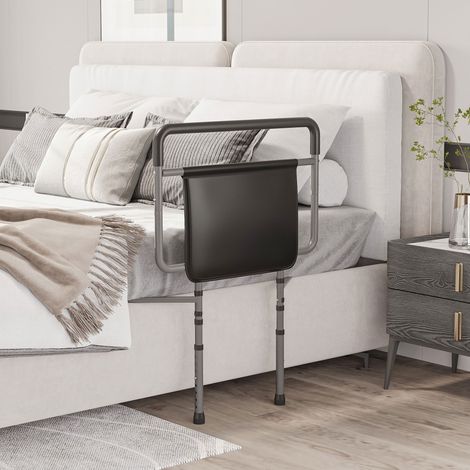 Sponda di sicurezza per letto per adulti, regolabile in altezza con tasca portaoggetti, 71x61x86-104 cm, grigia