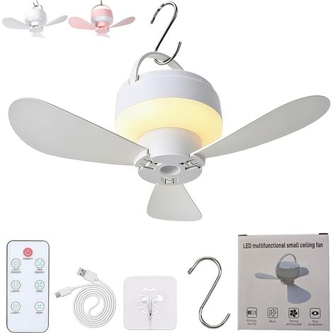 Ventilateur de Camping avec Éclairage LED, Rechargeable et Télécommandé-Blanc (1/5)