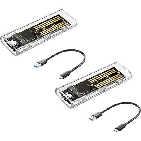 Lot de 2 boîtiers SSD M.2 NVMe portables USB 3.1 Type-C, transparents, 5 Gbit/s, pour PC (1/5)