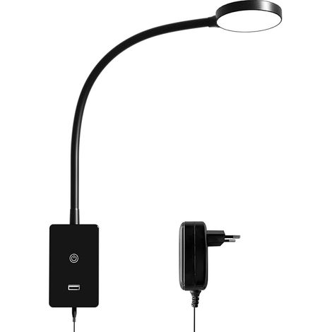 Lampe liseuse murale LED dimmable avec port USB – Éclairage blanc neutre 4000K – Luminosité réglable jusqu'à 500 lumens – Col de cygne flexible (1/5)