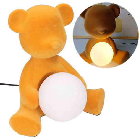 Lampe de bureau enfant mignonne, veilleuse LED ours en peluche, cadeau d'anniversaire pour enfant, jaune, norme européenne, 220 V (1/5)