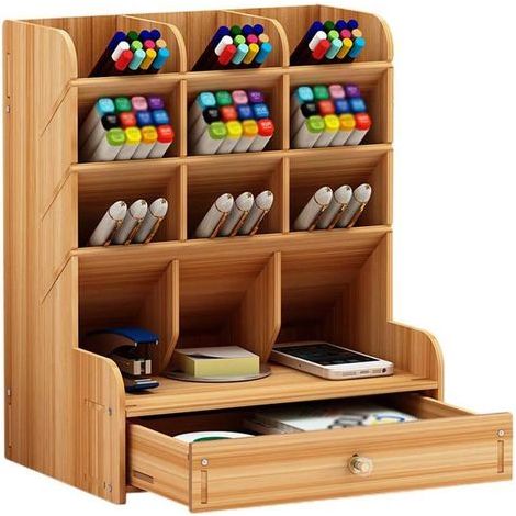 Multifunctional Wooden Desk Organizer with Drawer for Home, Office or School Cherry (1/5)
