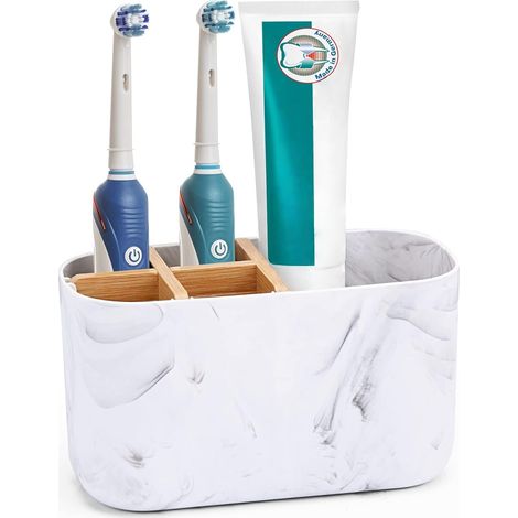 1 - Porte-brosses à Dents - Organisateur de Salle de Bain - 6 Compartiments pour Brosses Électriques et Dentifrice - Support Autonome Sans Perçage pour Lavabo - Noir - 18x10x8cm (1/5)