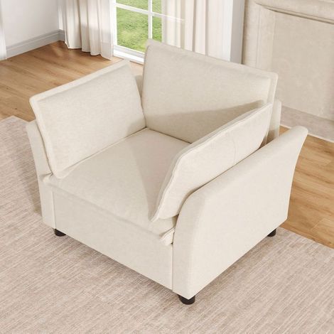 Canapé 1 Place90x87x87cm Tissu Chenille Beige Doux Rembourré - Fauteuil 1 Place - Design Moderne Ergonomique Accoudoirs Salon Bureau (1/5)