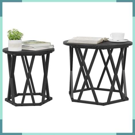 868243 Table d'appoint 2 pcs Chêne noir Bois d'ingénierie et acier (1/5)
