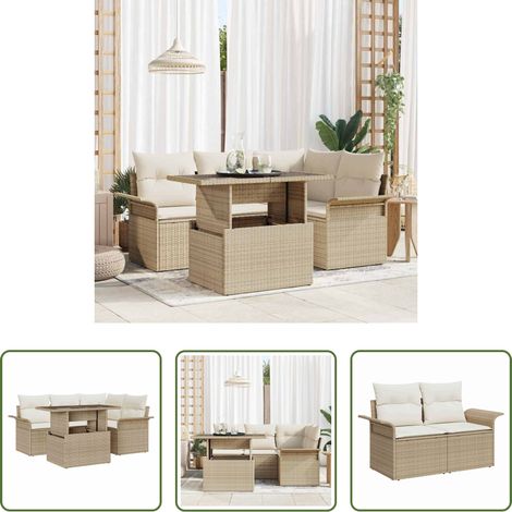 vidaXL Poly Rattan -  Garten-Sofa-Set mit Kissen 5 pcs Beige Poly Rattan (1/5)