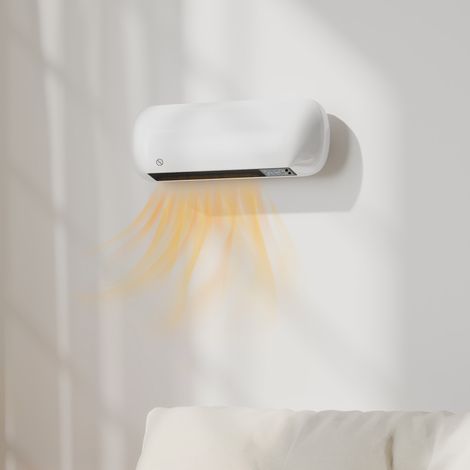 Calefactor cerámico de pared de 1000/2000 W, radiador eléctrico, ventilador, termostato, temporizador, 50x19x14 cm, blanco (1/5)